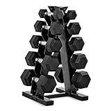 CAP Barbell 150 LB Coated Hex Dumbbell Weight Set with Vertical Rack, Black