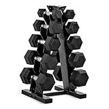 CAP Barbell 150 LB Coated Hex Dumbbell Weight Set with Vertical Rack, Black
