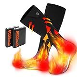 Electric Heated Socks for Men Women with 5V 6000mah Battery Foot Warmer 360° Toe Heating Electric Socks with 4 Levels Heat Settings Suitable for Outdoor Skiing, Winter Camping, Hiking