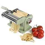 Sur La Table Kitchen Essential Va Bene Manual Pasta Maker Machine Noodle Maker w/Rollers & Cutters - Spaghetti, Fettuccini, Lasagna or Dumpling Skin - Stainless Steel/Juniper Green