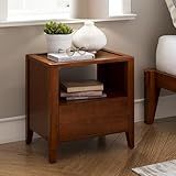 Bme Solid Wood Chalipa Nightstand with 1 Drawer, Mid-Century Style Side Table for Bedroom and Living Room, Requires Assembly, Walnut