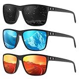Fanshen Square Polarized Sunglasses for Men, 3 Pack Lightweight UV Protection Sun Glasses for Driving Fishing Golf (Black/Ice Blue/Red)