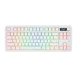 MechLands AJAZZ AK870 V2 TKL Gasket Mechanical Keyboard, BT5.0/2.4GHz/USB-C Wireless Gaming Keyboard with 10000mAh Battery, RGB Backlits, 5-Layer Padding, NKRO for Win/Mac (White, with Screen)