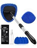 AstroAI 21" Windshield Cleaner Tool, Car Interior Detailing Cleaning Kit with Extendable Handle and 4 Upgraded High-Density Reusable Microfiber Pads, Auto Glass Wiper Brush Kit for Cars, Blue