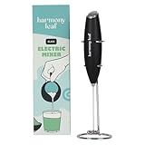 Harmony Leaf Handheld Milk Frother, Stainless Steel Electric Drink Mixer with Stand, Battery Operated Coffee Frother for Lattes, Matcha, Hot Chocolate and More, Black