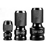 3-Piece Quick Release Impact Bit Holder Set, 1/2" 3/8" 1/4" Square Drive to 1/4" Hex Shank Adapter, Impact Wrench Converter for Ratchet & Power Tools