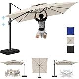 Hotime 10ft Cantilever Patio Umbrella Outdoor Heavy Duty Double Top Windproof Aluminum Offset Umbrella with 360°Rotation for Pool Garden Deck, Beige