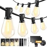 HJQ 120FT(60x2) Solar String Lights Outdoor Waterproof, Solar Powered Patio Lights with Remote & USB Port, 20+1 LED Shatterproof Bulbs, 3 Modes, Dimmable Solar Hanging Lighting for Yard Garden Party