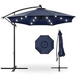 Best Choice Products 10ft Solar LED Offset Cantilever Hanging Market Patio Umbrella, 8 Sturdy Ribs, Easy Adjustment - Navy Blue