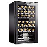 Wine Enthusiast 32-Bottle Dual Zone MAX Compressor Wine Cooler – Freestanding Mini Fridge with Digital Touchscreen, LED Display, Split Storage for Red & White Wines, Matte Black Refrigerator Home Bar