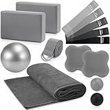 Simgoing 14 Pcs Yoga Kits for Home Workouts Pilates Equipment Set for Women Beginners Include Hot Yoga Towel Blocks Strap, Knee Pad, Resistance Loop Exercise Band, Massage Lacrosse Ball, Pilates Ball