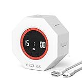 Secura Pomodoro Timer, Rotating Cube Time Tracker, Flip Gravity Sensor with 7 Presets(1/3/5/10/15/30/60 Minutes), Visual Progress Bar for ADHD, Kids, Tasks, Work, Study (White)