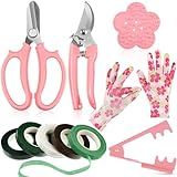 WILLBOND 10 Pcs Rose Thorn Stripper Tool Florist Supplies Floral Tape Rose Thorn Remover Kit Garden Remover Floral Gloves Tape Flower Stripper Kit Gift for Mother's Day Wedding(Pink,Flower)