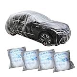 Arwrilt 4 PCS Disposable Car Covers, 12.47Ft x 21.65Ft Clear Plastic Car Covers, Rainproof Dustproof Garage Covers with Elastic Band, Universal Protective Accessories for Most Cars (Transparent#L)