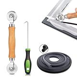 Screen Repair Kit/Tool, King&Charles Screen Roller Tool, Steel Roller with Bear, 32 ft Spline, Removal Hook, 3 in 1 Window Repair Kit, for Installing Door Window Mesh.