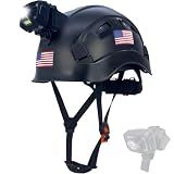 SAFEBUILDER Construction Safety Helmet with Headlight Hard Hat Headlamp Adjustable Ventilation Hardhats Work Head Protection Certified ANSI/ISEA Z89.1 (Black Hard Hats+SHL01 Lamp)