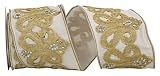 Reliant Ribbon 93441W-810-10D Dupoine Regal Jewel Scroll Trim Embroidery Wired Edge Ribbon, 4 Inch X 5 Yards, Ivory