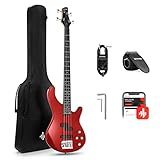 Donner Electric Bass Guitar 4 Strings Full-Size Standard Bass PJ-Style Electric Bass for Adults with Free Online Lesson,Gig Bag Guitar Strap and Guitar Cable Included, DPJ-100, Red