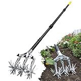 Colwelt Rotary Cultivator Garden Tool 61’’, Hand Tiller Garden Tool with Detachable Aluminum Tines, Cultivators for Gardening Soil or Reseeding Grass, Manual Cultivators & Tillers for Flowers Beds