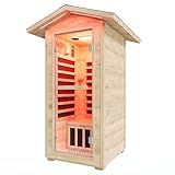 Albott Outdoor Sauna 1 Person, Infrared Saunas for Home, Low EMF 110V Spruce Wood Dry Sauna with Tourmaline Stone Foot Warmer, 7-Color Light Therapy & 2 Bluetooth Speakers, 33.5"x35.4"x78.7"