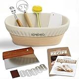 Sondiko Sourdough Starter Kit, Sourdough Bread Baking Supplies, Oval Banneton Bread Proofing Basket Set for Bread Making Tools Supplies, Gifts for Bakers