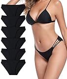 COLORFULLEAF Women‘s Modal String Bikini 6-Pack Sexy Low Rise & High-Cut Panties(6B,M)