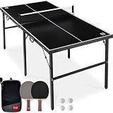 Best Choice Products Ping Pong Table 6 Foot Mid-Size Portable Folding Table Tennis Table for Indoor & Outdoor Play, Compact Game Table with Net, Paddles & Balls - Black