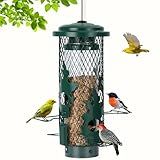 Gbekery Squirrel Proof Bird Feeder for Outdoors Hanging, Metal Mesh Bird Feeder for Outsides with Gravity Protection for Small Birds, Weatherproof and Durable, Green
