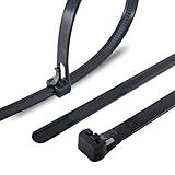 HS Reusable Zip Ties 8 Inch Releasable Plastic Cable Tie Straps 100 Pack Black,Adjustable 50LBS Wide Wire Zip Toe Heavy Duty,Outdoor String Lights-Fixing,Luggage Locking