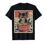 Anime Shirt For Men Women Kids Cat Ramen Noodles Unisex Anime Cat Ramen Japanese Funny Graphic Tees Kawaii Cat Anime Gifts T-Shirt Black XS