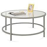 Best Choice Products 36in Modern Round Tempered Glass Accent Side Coffee Table for Living Room, Dining Room, Tea, Home Décor w/Metal Frame, Non-Marring Foot Caps - Gray
