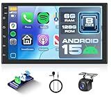 Hodozzy [6G+128G] 8-Core Android Car Radio 7 inch Wireless CarPlay Wireless Android Auto Double DIN Radio, Touch Screen Car Radio with Bluetooth,GPS,WiFi,DSP AM/RDS/FM Radio MirrorLink,with Camera
