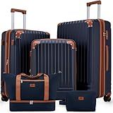 KUNEL Expandable 5 Piece Luggage Sets with Detachable Spinner Wheels and TSA Lock, Unisex Hardside ABS Suitcase Set, Hardshell Lightweight Waterproof Travel Hard Case Suitcases with Wheels, Darkblue