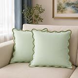 Folkulture Throw Pillow Covers 18x18, Scalloped, Sage Green, Set of 2