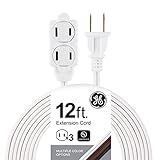 GE 51954 3-Outlet Extension Cord 12 Ft Power Strip 2 Prong White