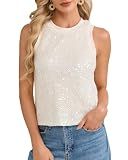 Women's Crochet Sparkly Tops Crewneck Sequin Knit Tank Tops Summer Beach Vacation Sweater Vest Apricot