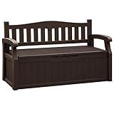 Flamaker 80 Gallon Storage Bench Outdoor Indoor, Durable All-Weather Seating with Hidden Storage, Lockable Deck Box for Garden, Patio, Poolside (Brown)
