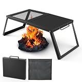 Odoland Folding Campfire Grill, Heavy Duty Steel Mesh Grate with Folding Legs and Storage Bag, Portable Camping Grates, Over Fire Pit Grill Rack for Outdoor Cooking and Bonfire