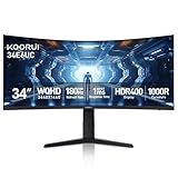 KOORUI 34-inch Curved Ultrawide WQHD 3440×1440 Gaming Monitor, 180Hz 1000R- PIP/PBP, 1ms(MPRT), HDR400, DCI-P3 95%, FreeSync Premium, 1 x DP 1.4 & 2 x HDMI 2.0, Tilt Height Swivel Adjustment, 34E6UC
