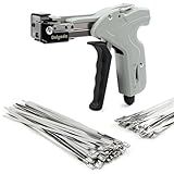Delgada Stainless Steel Cable Tie Gun Kit with 100PCS Self-Locking Metal Zip Ties Outdoor Heavy Duty Fastening Zip Tie Tightening Tool for Chain Link Fence Pipes