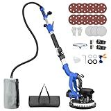 Drywall Sander, 1000W Popcorn Ceiling Removal Tool, Foldable Automatic Drywall Sander with Vacuum Dust Collection, LED Light, 6 Variable Speed 800-2200RPM,15Pcs Sanding Discs (Blue）