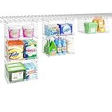 3-Tier Hanging Laundry Basket Organizer:Foldable Wire Shelf Laundry Room Organizer with 360°Rotating Hooks Small Space Solutions Closet Hanging Organizer - Laundry Organization, White Patent