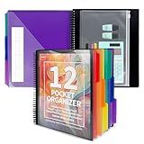Binditek 12-Pocket Poly Project Organizer, Heavy-Duty Poly Cover, Clear Front Pocket, 6-Color Dividers with 1/3-Cut Tabs, Fixed Zipper Pouch, Letter-Size, Black