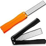 2 Pack Garden Tool Sharpener, Folding Pocket Diamond Knife Sharpener 400/600 Grit Double-Sided Scissor, Pruners, Loppers or Blade Sharpening Stone for Garden Outdoor Camping Kitchen