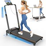 Walking Pad Treadmill with 15% Incline/Adjustable Height, Upgraded 3.5HP Walking Pad with Handle Bar, 4 in 1 Foldable Under Desk Treadmill, Electric Portable Treadmills for Home 350LBS, LED Display