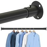 Closet Rod, 25 to 102 inch Adjustable Closet Rods for Hanging Clothes Heavy Duty Closet Hanging Rod, Expandable Closet Poles for Hanging Clothes, Metal Clothing Closet Rods, Black