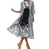 Akivide Women's Flowy Chiffon Floral Maxi Dresses with Jacket 2 Piece Set Summer Cocktail Wedding Guest Dress