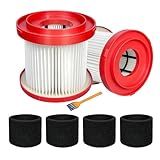 2 Pack 49-90-1900 HEPA Filter Compatible with Milwaukee Cordless M18 Vacuum 0780-20 0880-20, with 4 Foam Sleeve Filters & 1 Brush