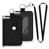 CCUMI Minimalist RFID Blocking Small Wallet with ID Window,WaterResistant Zip Id Case Wallet with Lanyard Keychain for Cards,Cash,Travel,Women,Men (Black)
