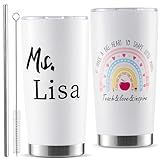 Teacher Appreciation Christmas Gifts for Men Women DIY Custom Name Thank You Tumbler Mug 20OZ Rainbow Stainless Steel Cup for Birthday Graduation Back to School Teacher’s Day Retirement Gift